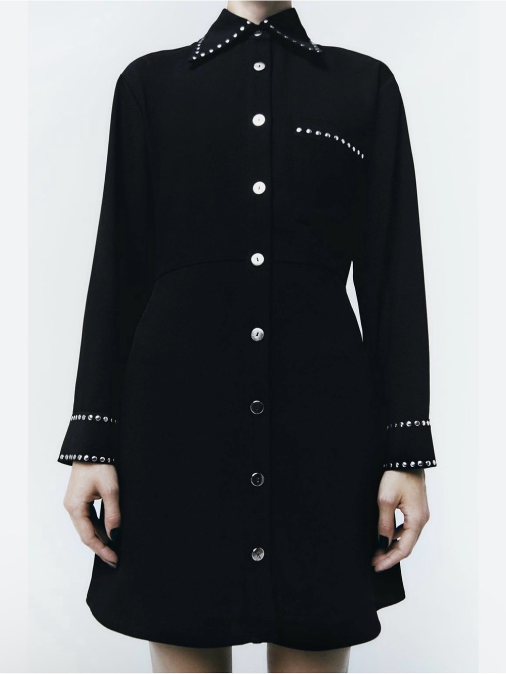 Zara Women's Black Studded Mini Shirt Dress Size XS Punk Rockabilly Edgy Grunge